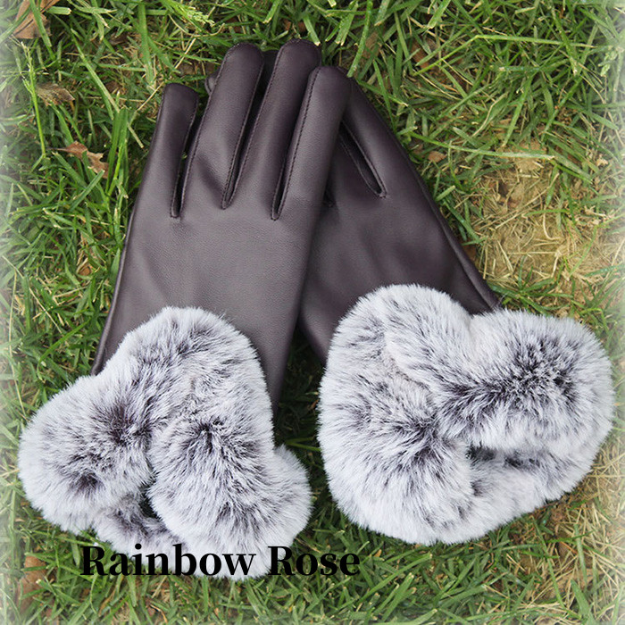 リストファー付きレザー手ぶくろ 手袋 てぶくろ レディース フェイクファー ふわふわ 大人 合皮 オシャレ おしゃれ レザー エレ上品 