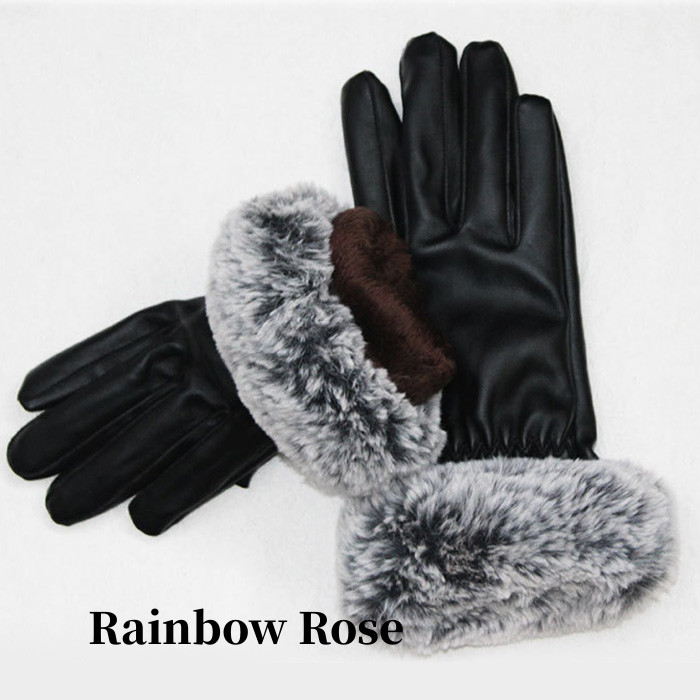 リストファー付きレザー手ぶくろ 手袋 てぶくろ レディース フェイクファー ふわふわ 大人 合皮 オシャレ おしゃれ レザー エレ上品 
