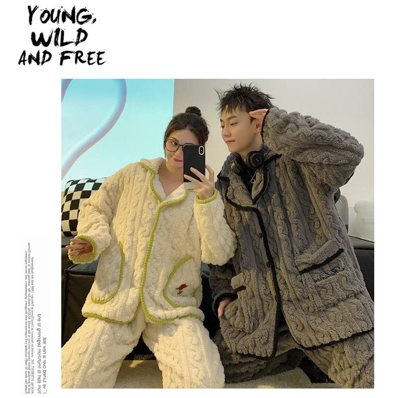 ペアパジャマ レディース メンズ カップル ペア 部屋着 防寒 お揃い ナイトウエア 暖かい パジャマ 厚手 モコモコ 秋冬 可愛い 長袖 ルームウエア 上下セット 