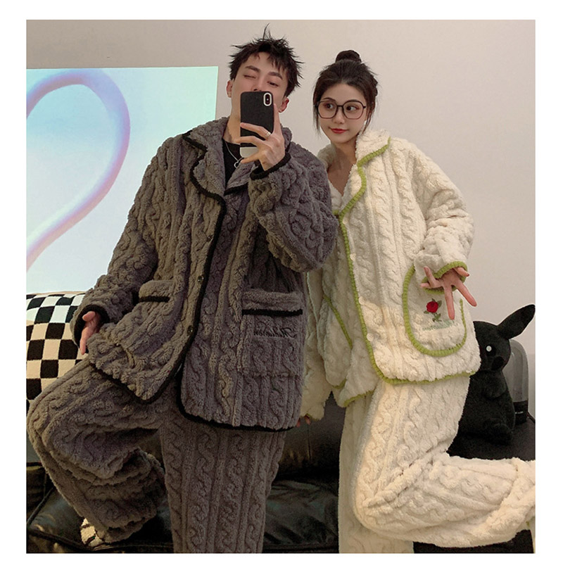 ペアパジャマ レディース メンズ カップル ペア 部屋着 防寒 お揃い ナイトウエア 暖かい パジャマ 厚手 モコモコ 秋冬 可愛い 長袖 ルームウエア 上下セット 