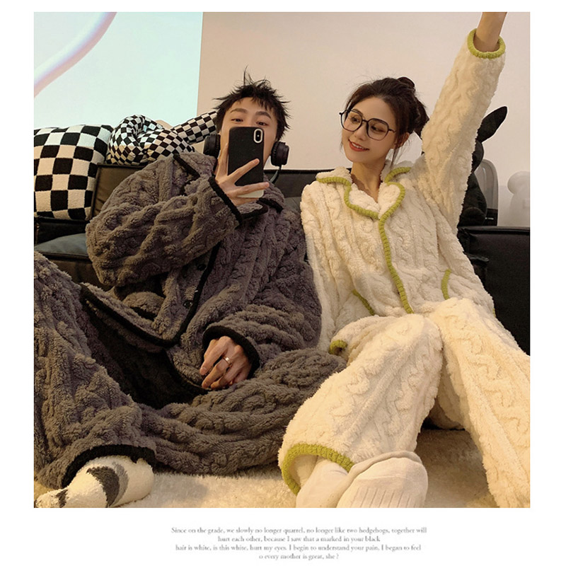 ペアパジャマ レディース メンズ カップル ペア 部屋着 防寒 お揃い ナイトウエア 暖かい パジャマ 厚手 モコモコ 秋冬 可愛い 長袖 ルームウエア 上下セット 