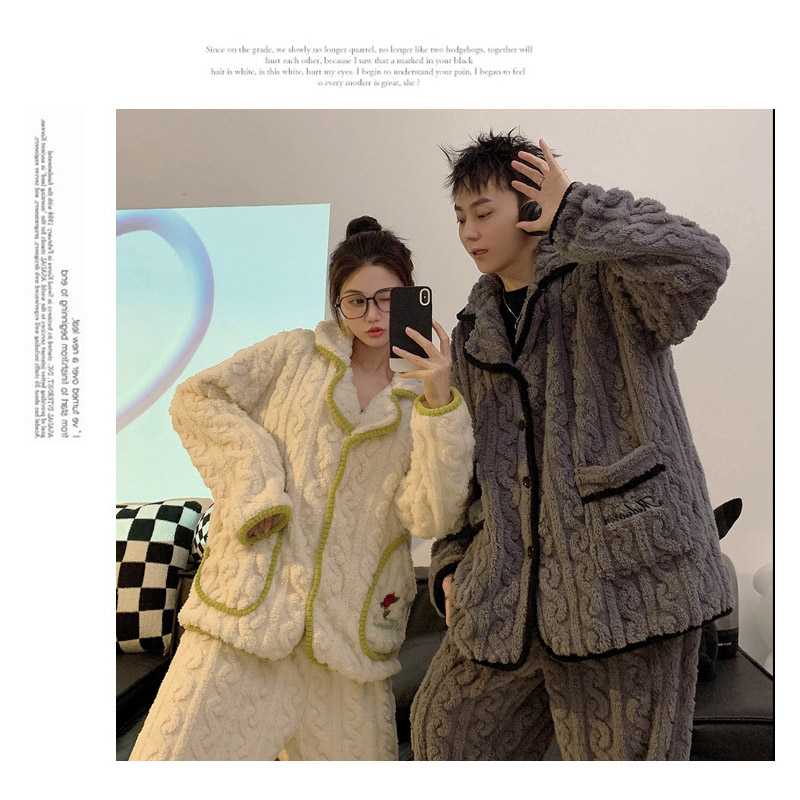 ペアパジャマ レディース メンズ カップル ペア 部屋着 防寒 お揃い ナイトウエア 暖かい パジャマ 厚手 モコモコ 秋冬 可愛い 長袖 ルームウエア 上下セット 