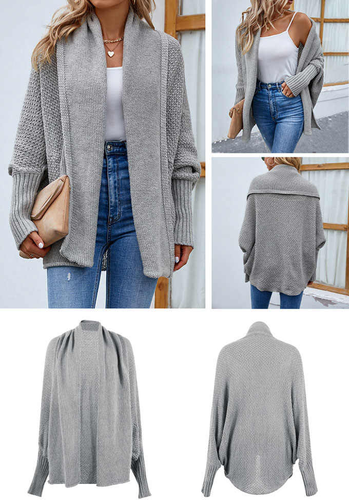 ニットカーディガン レディース 秋冬 コーディガン ミドル丈 羽織り アウター 長袖 通勤 セーター 送料無料 秋新作 トップス 通学 ドルマンスリーブ 無地 