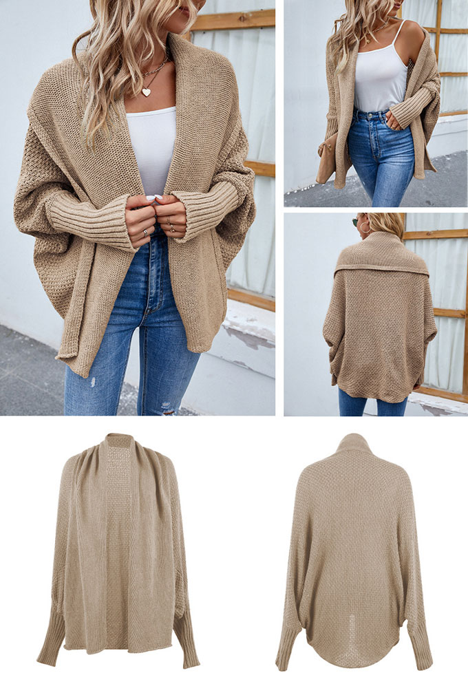 ニットカーディガン レディース 秋冬 コーディガン ミドル丈 羽織り アウター 長袖 通勤 セーター 送料無料 秋新作 トップス 通学 ドルマンスリーブ 無地 