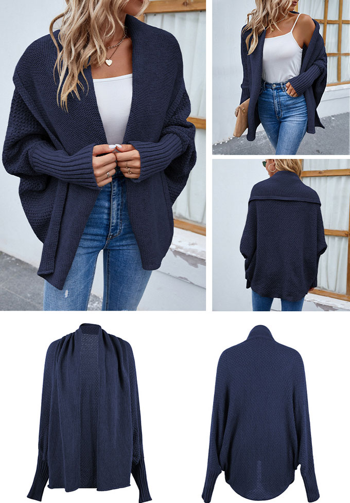 ニットカーディガン レディース 秋冬 コーディガン ミドル丈 羽織り アウター 長袖 通勤 セーター 送料無料 秋新作 トップス 通学 ドルマンスリーブ 無地 