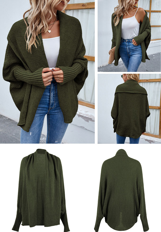 ニットカーディガン レディース 秋冬 コーディガン ミドル丈 羽織り アウター 長袖 通勤 セーター 送料無料 秋新作 トップス 通学 ドルマンスリーブ 無地 