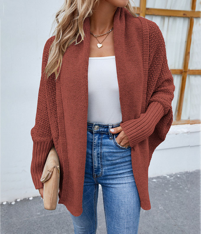 ニットカーディガン レディース 秋冬 コーディガン ミドル丈 羽織り アウター 長袖 通勤 セーター 送料無料 秋新作 トップス 通学 ドルマンスリーブ 無地 