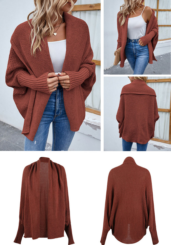 ニットカーディガン レディース 秋冬 コーディガン ミドル丈 羽織り アウター 長袖 通勤 セーター 送料無料 秋新作 トップス 通学 ドルマンスリーブ 無地 