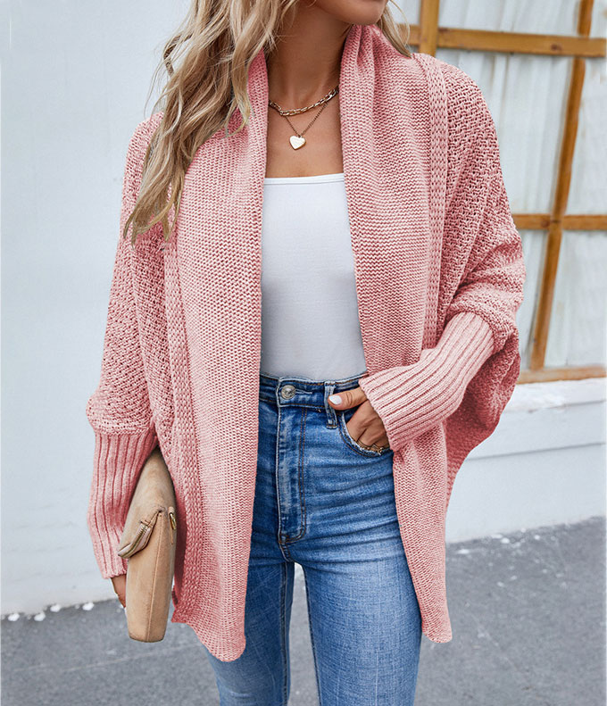 ニットカーディガン レディース 秋冬 コーディガン ミドル丈 羽織り アウター 長袖 通勤 セーター 送料無料 秋新作 トップス 通学 ドルマンスリーブ 無地 