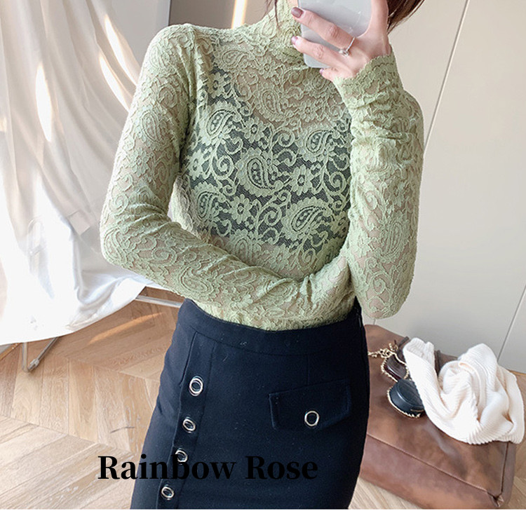 レース トップス レース ブラウス 総レース タンクトップ ハイネック シースルー 伸縮性あり 透け感 ファッション 着やす レディース トップス 花柄 立ち襟 韓国