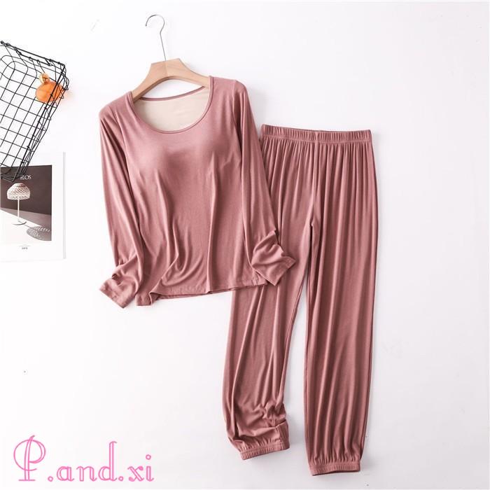 パジャマ レディース ルームウェア 長袖 部屋着 セットアップ 寝巻き 大人 上下セット カップ付き 寝間着 柔らかめ 冬 リラックス 女性用 秋 2点セット 