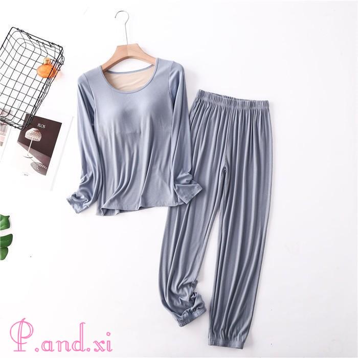 パジャマ レディース ルームウェア 長袖 部屋着 セットアップ 寝巻き 大人 上下セット カップ付き 寝間着 柔らかめ 冬 リラックス 女性用 秋 2点セット 