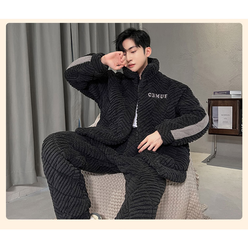 もこもこ パジャマ メンズ 冬用 厚手 モコモコ 長袖 暖かい 前開き 寝巻き フランネルあったか 防寒 お洒落 カジュアル 部屋着 ルームウェア ナイトウェア 