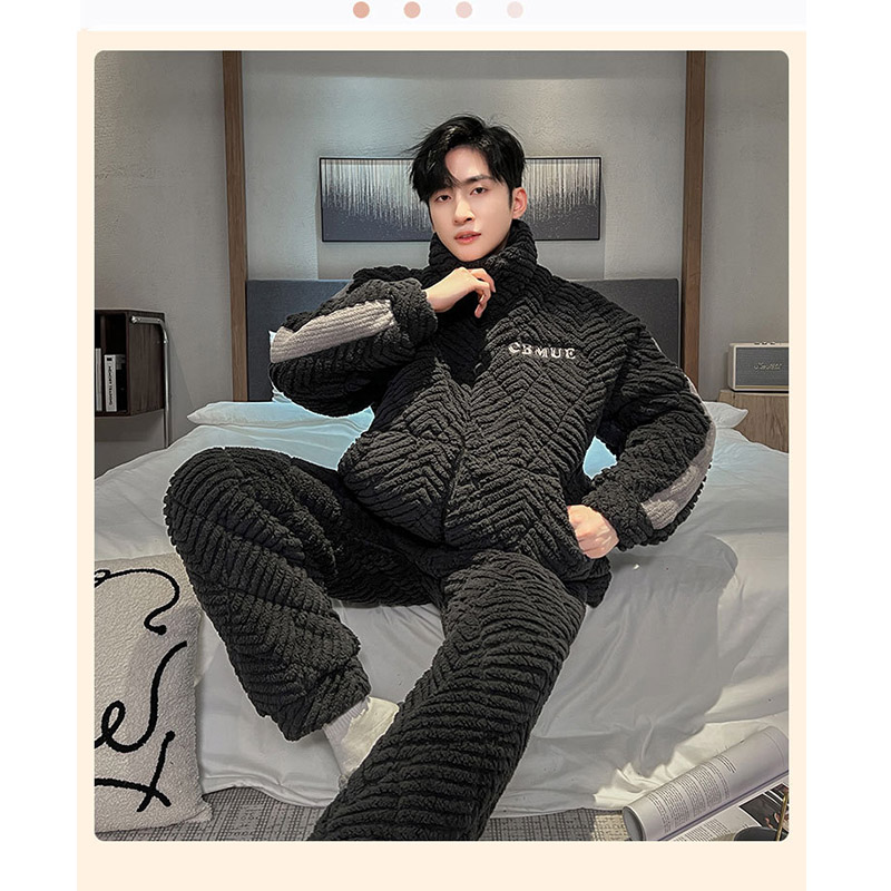 もこもこ パジャマ メンズ 冬用 厚手 モコモコ 長袖 暖かい 前開き 寝巻き フランネルあったか 防寒 お洒落 カジュアル 部屋着 ルームウェア ナイトウェア 