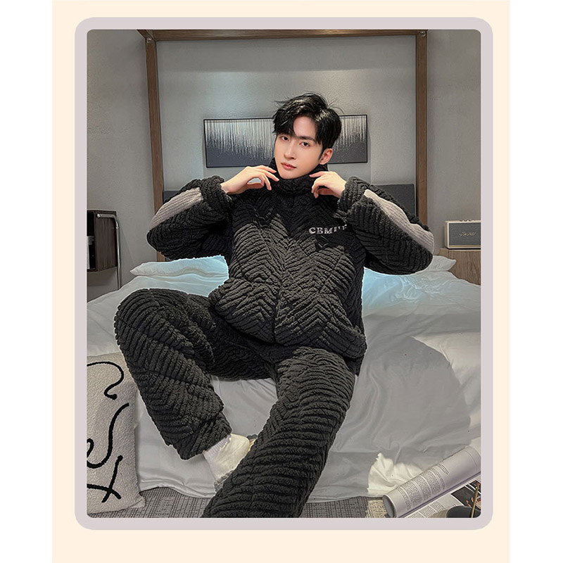 もこもこ パジャマ メンズ 冬用 厚手 モコモコ 長袖 暖かい 前開き 寝巻き フランネルあったか 防寒 お洒落 カジュアル 部屋着 ルームウェア ナイトウェア 