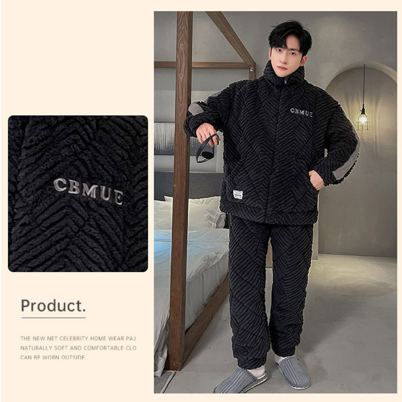 もこもこ パジャマ メンズ 冬用 厚手 モコモコ 長袖 暖かい 前開き 寝巻き フランネルあったか 防寒 お洒落 カジュアル 部屋着 ルームウェア ナイトウェア 