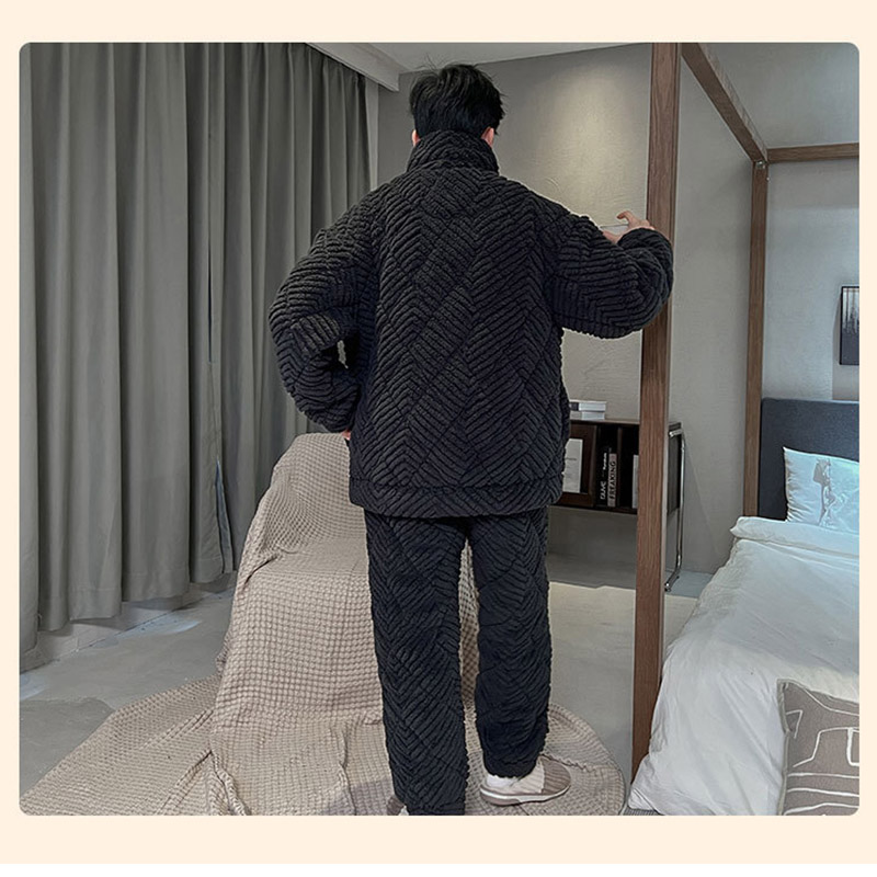 もこもこ パジャマ メンズ 冬用 厚手 モコモコ 長袖 暖かい 前開き 寝巻き フランネルあったか 防寒 お洒落 カジュアル 部屋着 ルームウェア ナイトウェア 