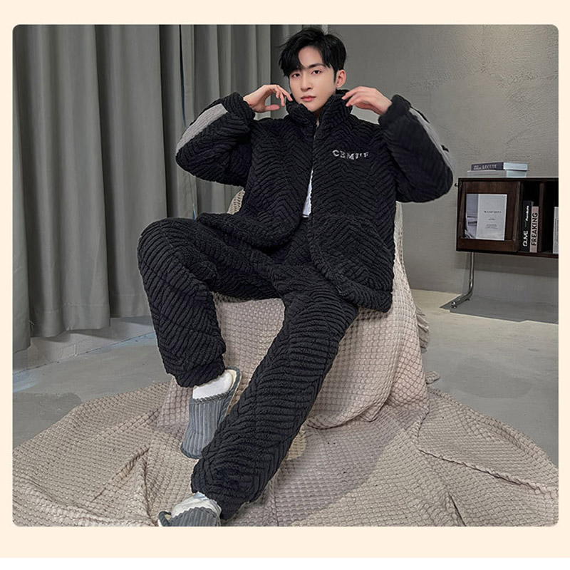 もこもこ パジャマ メンズ 冬用 厚手 モコモコ 長袖 暖かい 前開き 寝巻き フランネルあったか 防寒 お洒落 カジュアル 部屋着 ルームウェア ナイトウェア 