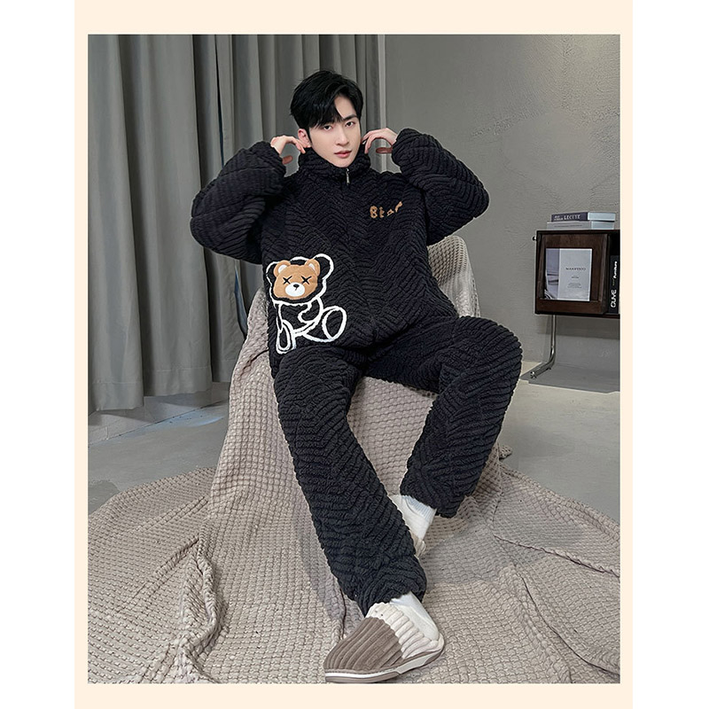 もこもこ パジャマ メンズ 冬用 厚手 モコモコ 長袖 暖かい 前開き 寝巻き フランネルあったか 防寒 お洒落 カジュアル 部屋着 ルームウェア ナイトウェア 