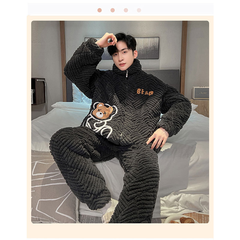 もこもこ パジャマ メンズ 冬用 厚手 モコモコ 長袖 暖かい 前開き 寝巻き フランネルあったか 防寒 お洒落 カジュアル 部屋着 ルームウェア ナイトウェア 