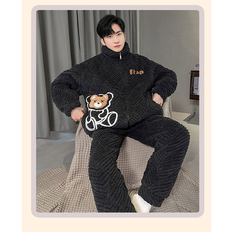 もこもこ パジャマ メンズ 冬用 厚手 モコモコ 長袖 暖かい 前開き 寝巻き フランネルあったか 防寒 お洒落 カジュアル 部屋着 ルームウェア ナイトウェア 