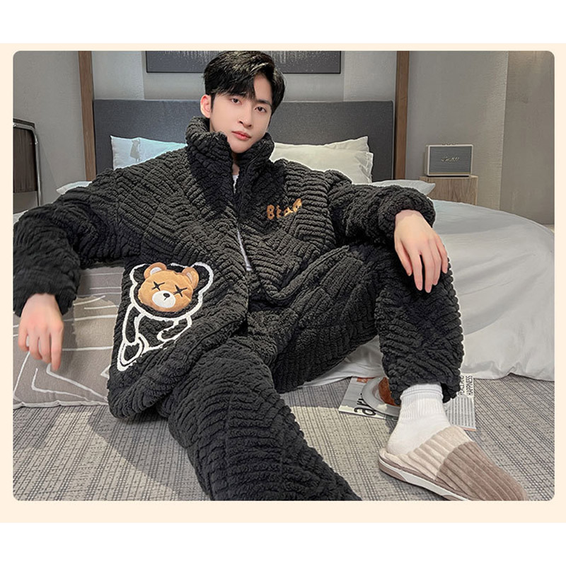 もこもこ パジャマ メンズ 冬用 厚手 モコモコ 長袖 暖かい 前開き 寝巻き フランネルあったか 防寒 お洒落 カジュアル 部屋着 ルームウェア ナイトウェア 
