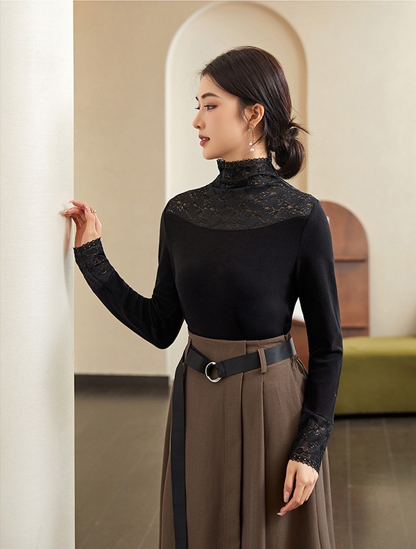 レース トップス レース ブラウス 総レース インナー シースルー 韓国 レディース トップスハイネック ファッション 長袖 立ち襟 無地 