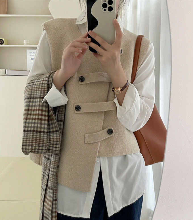 ニットベスト レディース 前開き ショート丈 トップス ノースリーブ 送料無料 レイヤード カーディガン ゆったり 通学 重ね着 カジュアル 秋 シンプル 通勤 