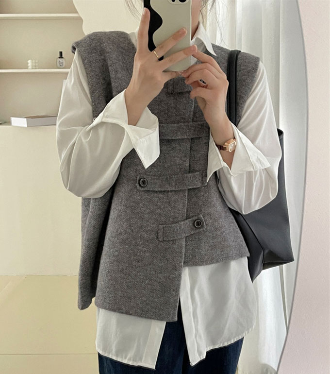 ニットベスト レディース 前開き ショート丈 トップス ノースリーブ 送料無料 レイヤード カーディガン ゆったり 通学 重ね着 カジュアル 秋 シンプル 通勤 