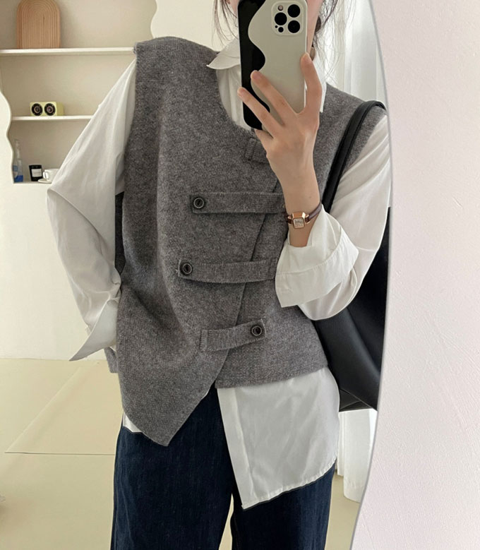 ニットベスト レディース 前開き ショート丈 トップス ノースリーブ 送料無料 レイヤード カーディガン ゆったり 通学 重ね着 カジュアル 秋 シンプル 通勤 