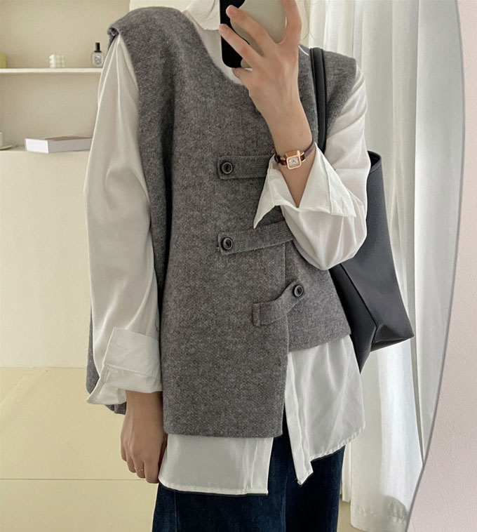 ニットベスト レディース 前開き ショート丈 トップス ノースリーブ 送料無料 レイヤード カーディガン ゆったり 通学 重ね着 カジュアル 秋 シンプル 通勤 