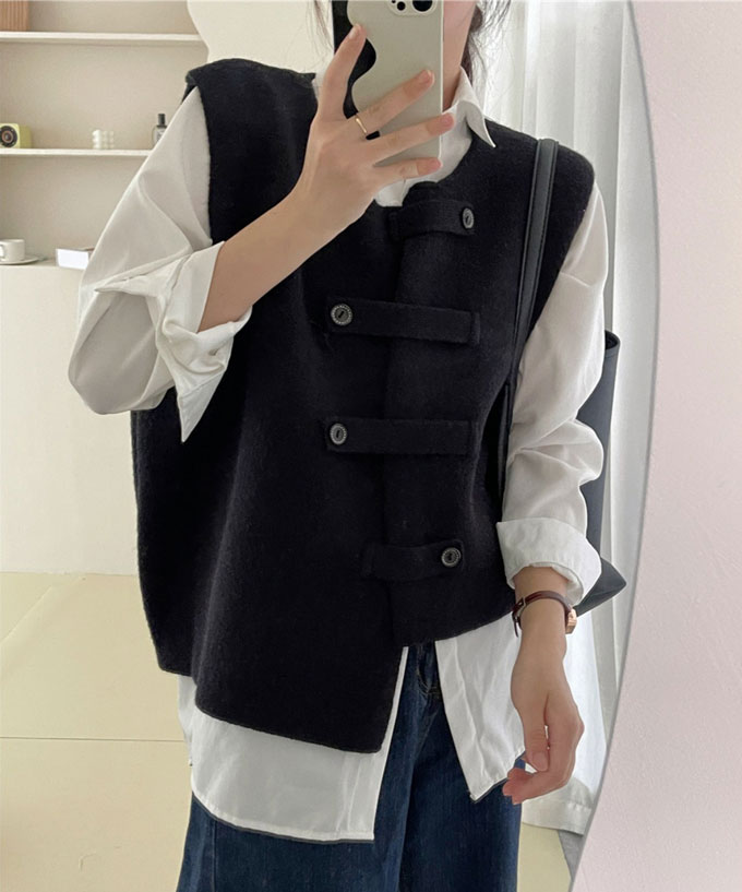 ニットベスト レディース 前開き ショート丈 トップス ノースリーブ 送料無料 レイヤード カーディガン ゆったり 通学 重ね着 カジュアル 秋 シンプル 通勤 