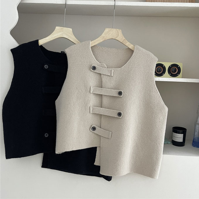 ニットベスト レディース 前開き ショート丈 トップス ノースリーブ 送料無料 レイヤード カーディガン ゆったり 通学 重ね着 カジュアル 秋 シンプル 通勤 
