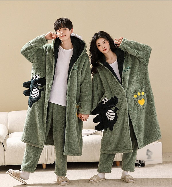 ペアパジャマ 冬 着る毛布 ルームウェア ガウン ナイトガウン パジャマ もこもこ 長袖 前開き 暖かい フード付 プレゼント お揃いペア 部屋着 ロング丈 