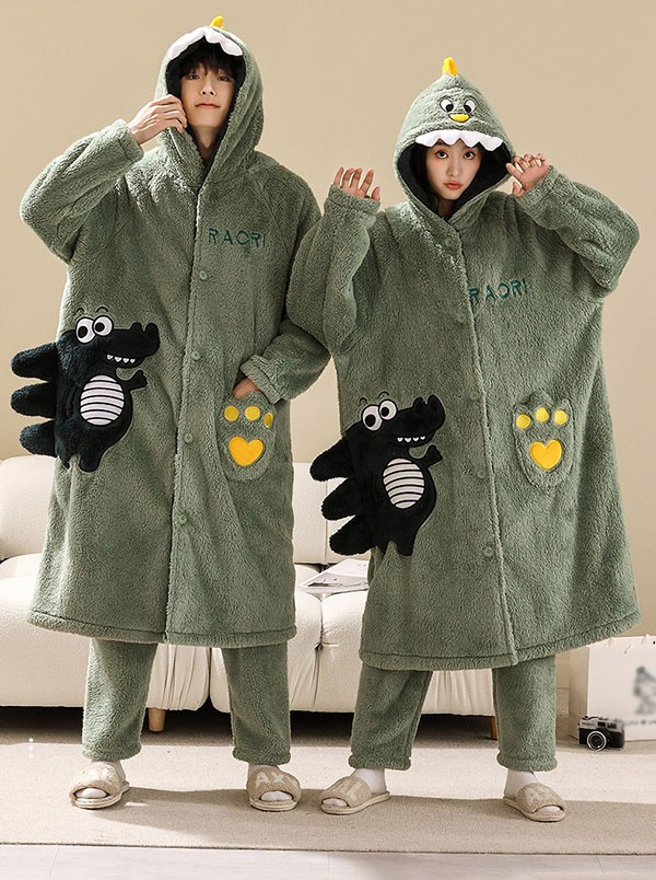 ペアパジャマ 冬 着る毛布 ルームウェア ガウン ナイトガウン パジャマ もこもこ 長袖 前開き 暖かい フード付 プレゼント お揃いペア 部屋着 ロング丈 