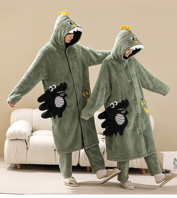 ペアパジャマ 冬 着る毛布 ルームウェア ガウン ナイトガウン パジャマ もこもこ 長袖 前開き 暖かい フード付 プレゼント お揃いペア 部屋着 ロング丈 