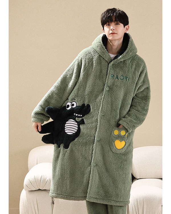 ペアパジャマ 冬 着る毛布 ルームウェア ガウン ナイトガウン パジャマ もこもこ 長袖 前開き 暖かい フード付 プレゼント お揃いペア 部屋着 ロング丈 