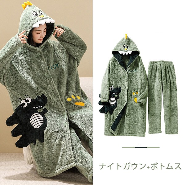 ペアパジャマ 冬 着る毛布 ルームウェア ガウン ナイトガウン パジャマ もこもこ 長袖 前開き 暖かい フード付 プレゼント お揃いペア 部屋着 ロング丈 