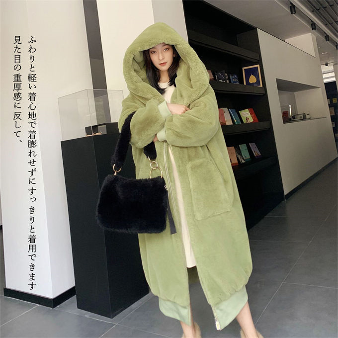 ファーコート レディース 毛皮コート レディースファー ウサギの毛皮 フェイクファー フード付き 大きいサイズ 冬服 ロングコート きれいめ 防寒 暖かい 