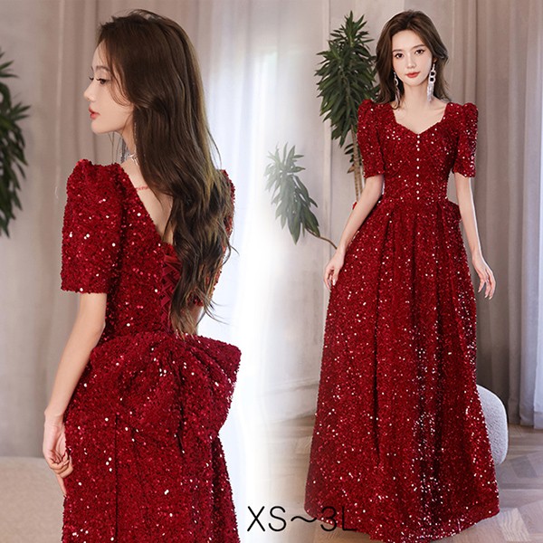 ロングドレス 演奏会 袖付き ドレス 大人 ピアノ 演奏会用ドレス 発表会 Vネック パーティードレス 