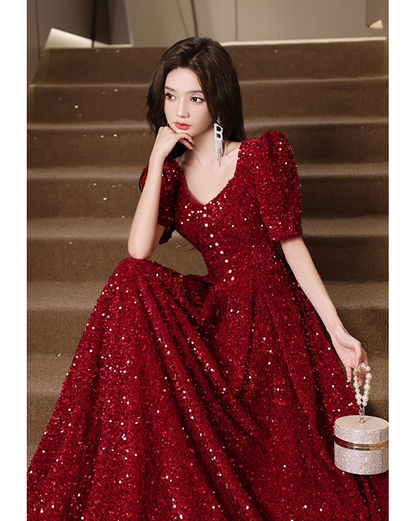 ロングドレス 演奏会 袖付き ドレス 大人 ピアノ 演奏会用ドレス 発表会 Vネック パーティードレス 