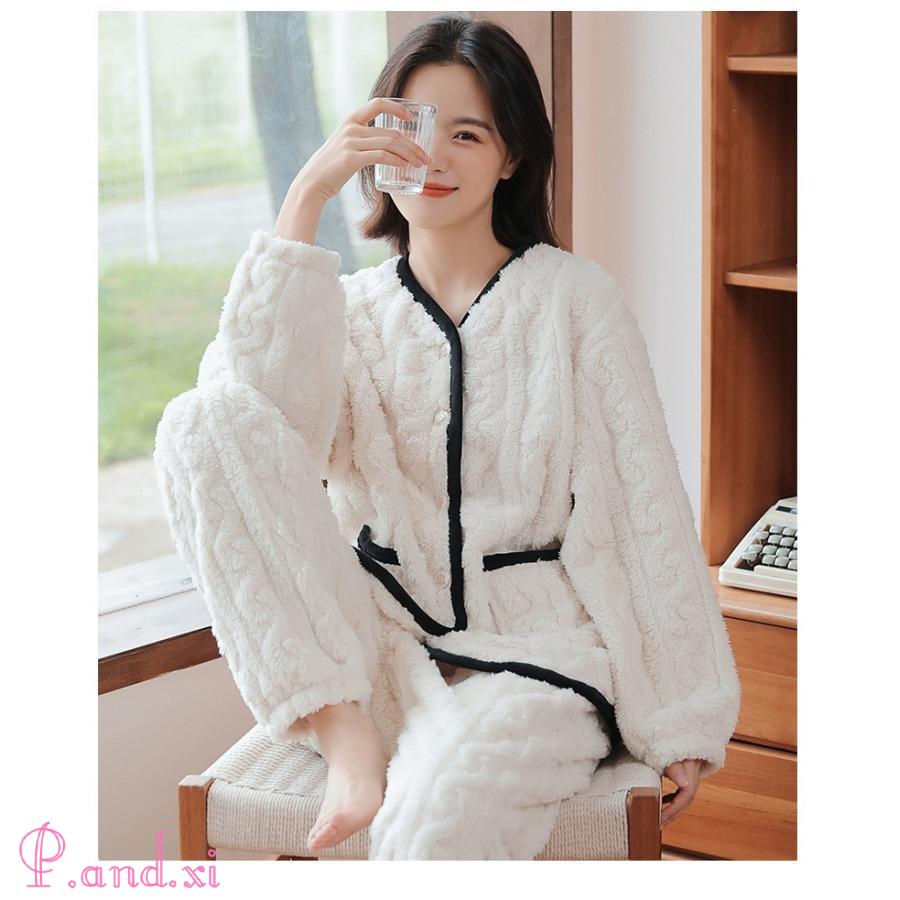ルームウェア 上下セット 冬 パジャマ レディース 長袖 もこもこ 前開き モコモコ かわいい 部屋着 パジャマ ルームウェア 秋冬 あったかい上下 レディース 