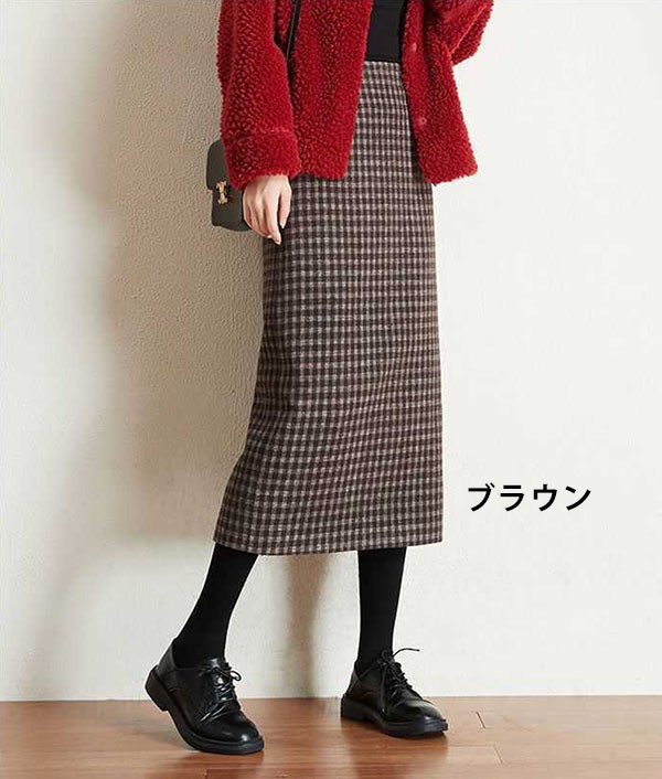 タイトスカート 秋冬 大人女子 スカート レディース あったか スエード バックスリット入り ミモレ丈 スウェートチェック柄 ひざ下丈スカート 