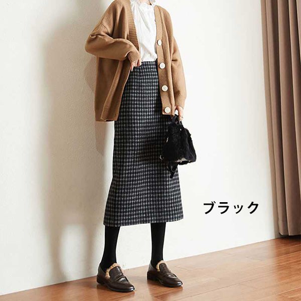 タイトスカート 秋冬 大人女子 スカート レディース あったか スエード バックスリット入り ミモレ丈 スウェートチェック柄 ひざ下丈スカート 