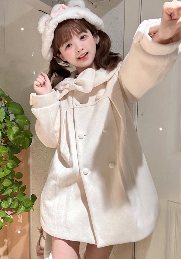 ステンカラーコート 冬服 リボン レディース ジャケット ショート丈 ロリータコート トップス ロリータアウター コート アウター 