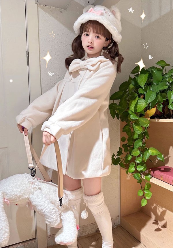 ステンカラーコート 冬服 リボン レディース ジャケット ショート丈 ロリータコート トップス ロリータアウター コート アウター 
