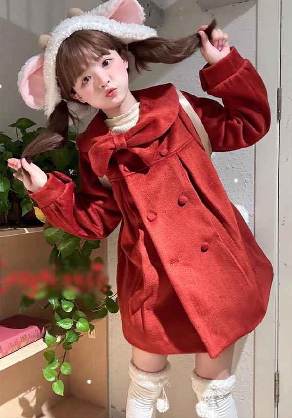 ステンカラーコート 冬服 リボン レディース ジャケット ショート丈 ロリータコート トップス ロリータアウター コート アウター 