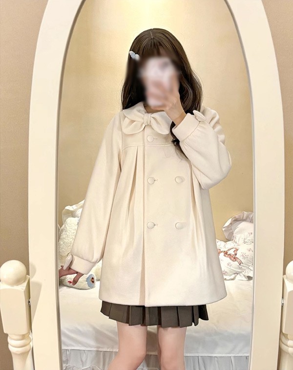 ステンカラーコート 冬服 リボン レディース ジャケット ショート丈 ロリータコート トップス ロリータアウター コート アウター 