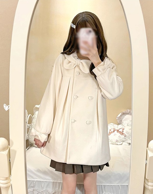 ステンカラーコート 冬服 リボン レディース ジャケット ショート丈 ロリータコート トップス ロリータアウター コート アウター 
