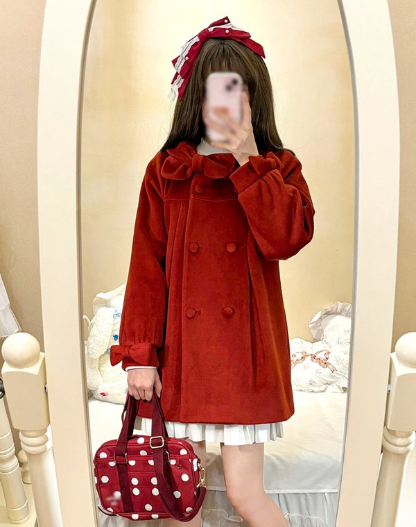 ステンカラーコート 冬服 リボン レディース ジャケット ショート丈 ロリータコート トップス ロリータアウター コート アウター 
